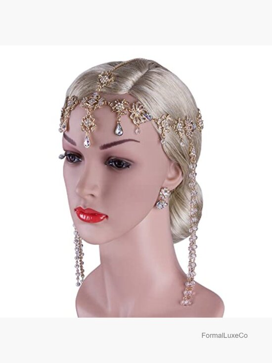 Vintage Crystal Rhinestone Headpiece & Earrings Set Gatsby Wedding Accessory